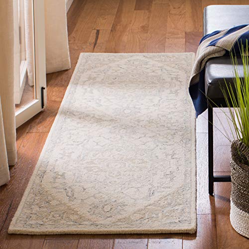 Safavieh Traditional Rug for Living Room, Dining Room, Bedroom - Micro-Loop Collection, Short Pile, in Ivory and Beige, 62 x 240 cm
