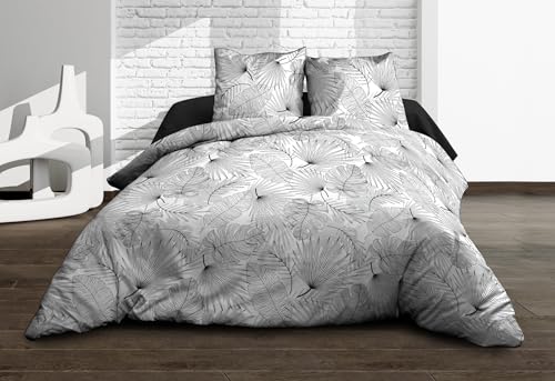 Le linge de Jules Duvet Cover 220 x 240 cm + 2 Pillowcases – Pure Cotton 57 Thread Count – Olinda Grey