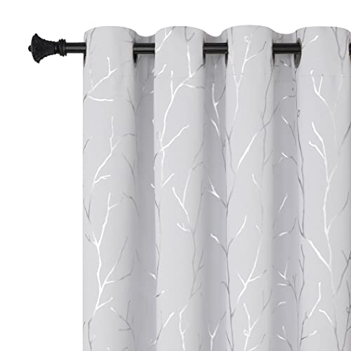 BUHUA Branches Tree Print Blackout Curtains for Living Room Darkening Curtains Print Pattern Light Blocking Curtains for Bedroom 52W??108L Greyish White 2 Panels