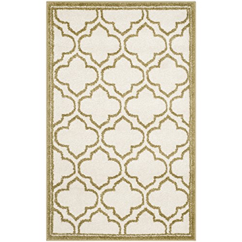 Safavieh Trellis Indoor/Outdoor Woven Rectangle Area Rug, Amherst Collection, AMT412, in Ivory / Light Green, 76 X 122 cm for Garden, Patio or Any Outdoor Space