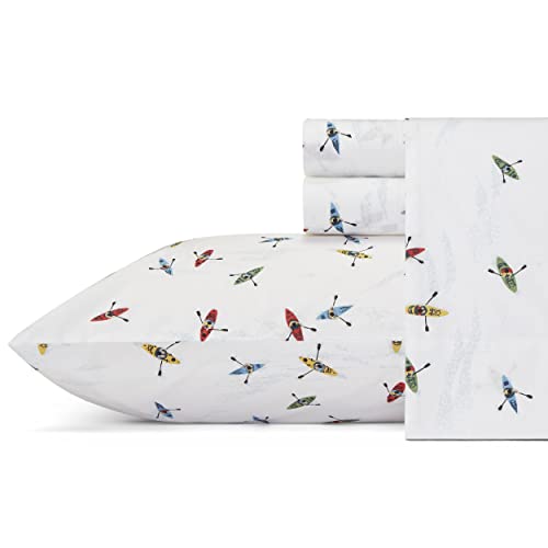 Eddie Bauer Cotton Percale Bedding Set, Crisp & Cool, Stylish Home Decor, Kayaks White/Blue/Red, Twin