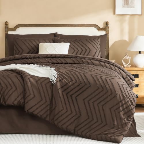 Litanika Oversized King Size Comforter Set with Sheets Brown - 7 Pieces Bed in a Bag Oversized King Boho Tufted Complete Beddding Sets with Comforter, Sheets, Pillowcases & Shams