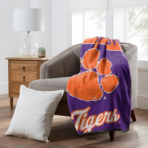 "Clemson Tigers 46"" x 60"" NCAA Officially Licensed Throw Blanket ??? Super Soft Lightweight Fleece Blanket for Game Day, Dorms, Couch, Travel & Tailgating Comfort"