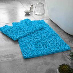 GC GAVENO CAVAILIA Soft Bath Mat Sets For Bathroom - 2 Piece Bath Mat Non Slip Back - Highly Water Absorbent & Fast Drying 100% Microfiber Chenille Toilet Rug with Pedestal Mat - Teal