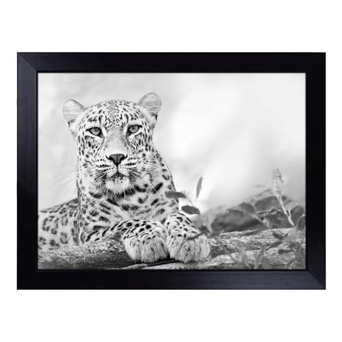 Lap Tray with Bean Bag Cushion, Leopard - Handmade in the UK, Raised Wooden Edge, Padded Cushion, Heat-Resistant Wipe-Clean Surface, for Meals, Laptops and Crafts