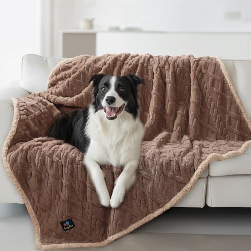 "Waterproof Pet Blanket, Liquid Pee Proof Dog Blankets for Sofa Bed Couch, Reversible Sherpa Fleece Furniture Protector Cover for Small Medium Large Dogs Cats,Khaki Large???65"" x 57""???"