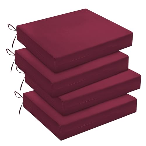 "downluxe Outdoor Chair Cushions Set of 4 for Patio Furniture, Waterproof Square Corner Patio Chair Cushions with Ties, Memory Foam Outdoor Seat Cushion, 18.5"" X 16"" X 3"", Red"