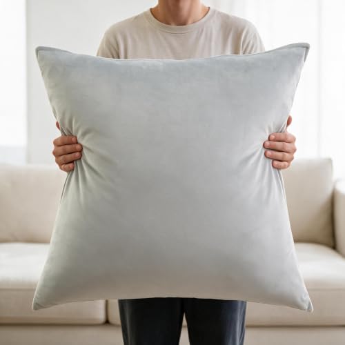 MARAGARBE Big Size 32x32 Inches Throw Pillow Cases Cozy Soft Velvet Square Decorative Pillow Covers for Farmhouse Home Decor(Grey)