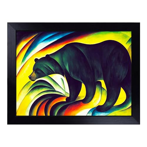Lap Tray with Bean Bag Cushion, Abstract Bear Painting - Handmade in the UK, Raised Wooden Edge, Padded Cushion, Heat-Resistant Wipe-Clean Surface, for Meals, Laptops and Crafts