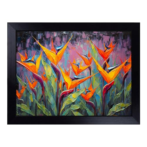 Lap Tray with Bean Bag Cushion, Bird of Paradise Palette Knife - Handmade in the UK, Raised Wooden Edge, Padded Cushion, Heat-Resistant Wipe-Clean Surface, for Meals, Laptops and Crafts