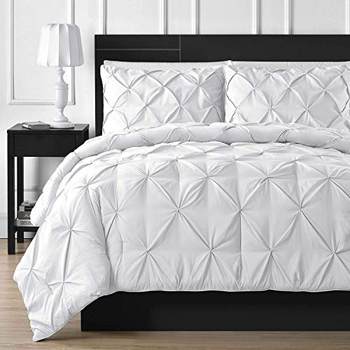 "Luxuriate Hotel 1000-TC Hypoallergenic Ultra Soft design 100% Egyptian Cotton 90X90"" inch Full/Full XL/Queen Size White Solid Pinch Plated Duvet Cover With Zipper Colser & 2pcs Pillow Case Set"