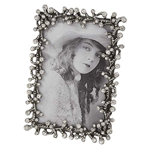"SARO LIFESTYLE Bejeweled Collection Jeweled Photo Frame With Intricate Design 4"" x 6"" Silver"