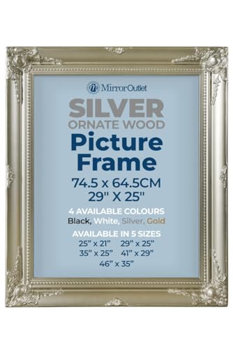 "MirrorOutlet The Antiquitus - Ornate Swept Silver Picture Frame 29"" X 25"" (74.5 x 64.5CM) Wooden Frame with Glass and Backing Board Fitted. Ready To Fit Your Picture!"