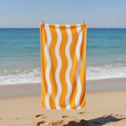 GC GAVENO CAVAILIA Wavy Stripe Beach Towels - Soft Microfibre Pool Towel, Highly Absorbent & Sand-Free - Lightweight Travel Beach Towel Quick Dry for Women & Men - (70 x 152 Cm) - Orange