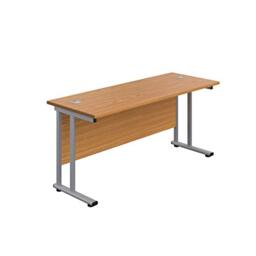 Office Hippo Heavy Duty Rectangular Cantilever Office Desk, Home Office Desk, Office Table, Integrated Cable Ports, PC Desk For Office or Home, 5 Yr Wty - Silver Frame/Oak Top, 120cm x 60cm