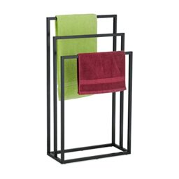 Relaxdays Towel Rack, 3 Rails, Steel, H x W x D: 82.5 x 46 x 21 cm, Standing Towel Holder, Steel, Black