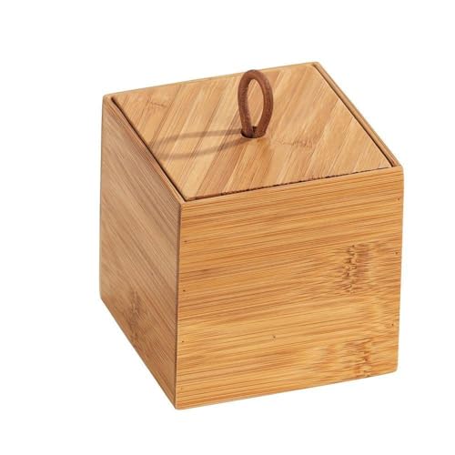 WENKO Terra Bamboo Organiser Box with 3 Compartments - Storage Box, Bathroom Basket, Bamboo, brown, Ma??e (B x H x T): 9 x 9 x 9 cm