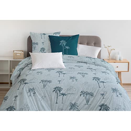 Home Linge Passion 3-Piece Bedding Set 220 x 240 cm 100% Cotton 57 Thread Count, Sea Green & Duck Green, 220x240cm