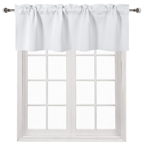DWCN Greyish White Valance for Windows Solid Rod Pocket Blackout Valance Curtains for Kitchen 52x14 inch Long, 1 Panel
