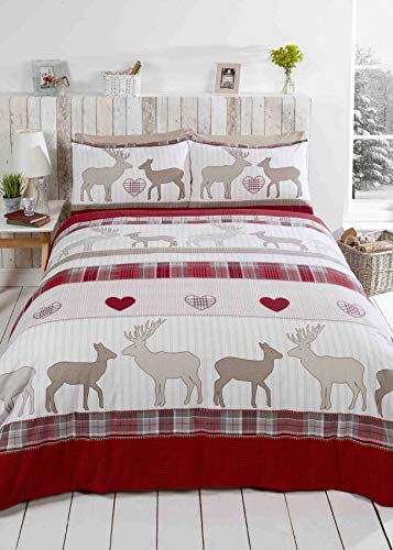 Rapport, Flanelette St Andrews Duvet Cover Bedding Bed Set Brushed Cotton, Red, Single