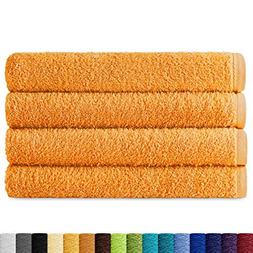 Eiffel Textile Pack of 4 Terry Towels 400 g, 100% Egyptian Cotton, Saffron, Shower 70 x 140 cm