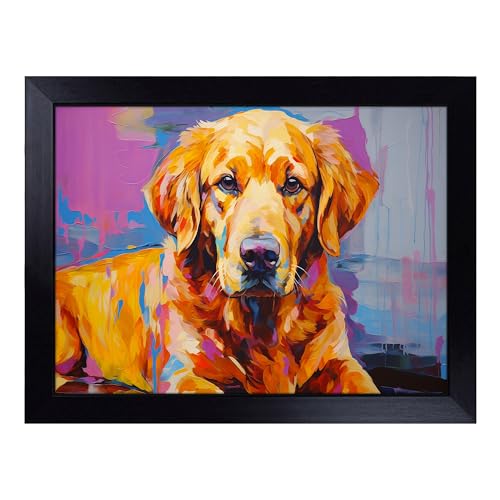 Lap Tray with Bean Bag Cushion, Golden Retriever Gestural - Handmade in the UK, Raised Wooden Edge, Padded Cushion, Heat-Resistant Wipe-Clean Surface, for Meals, Laptops and Crafts