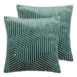 Paoletti Evoke Cut Velvet Polyester Filled Cushion - Twin Pack,Teal,45 x 45cm