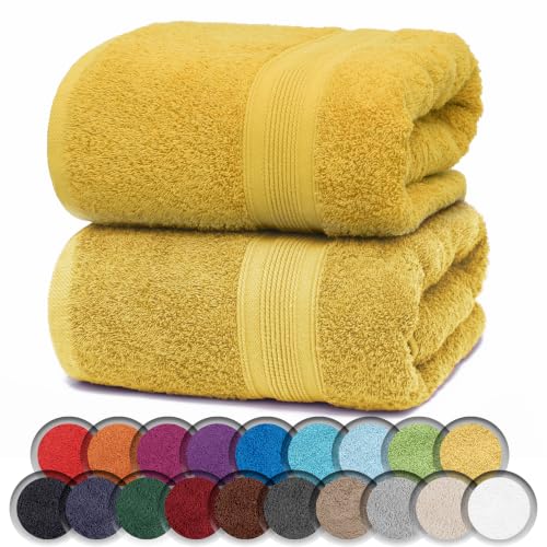 NatureMark Pack of 2 Sauna Towels/Bath Towels - Premium Quality 80 x 200 cm - Sauna Towel 100% Cotton - Colour: Yellow