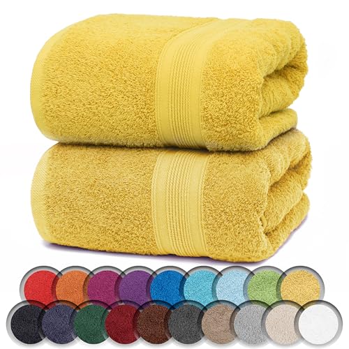 NatureMark Pack of 2 Sauna Towels/Bath Towels - Premium Quality 80 x 200 cm - Sauna Towel 100% Cotton - Colour: Yellow