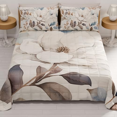 PETTI Artigiani Italiani - Summer Bedspread 220 x 260 cm 100 g/m² Double Face, Spring Quilt, Lightweight Quilt, Floral 16, 100% Made in Italy