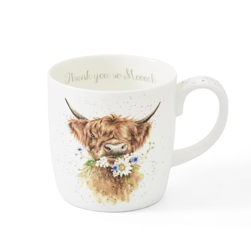Royal Worcester x Wrendale Designs Coffee Mug - Fine Bone China Mug, Charming Cow Design, Dishwasher, Microwave & Freezer Safe, Suitable for Hot Drinks, Comes in a Giftable Box