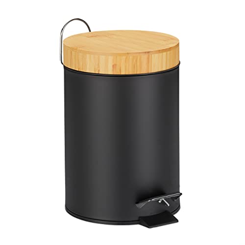Relaxdays Bathroom Pedal Bin, 3 L, Rubbish Disposal, Soft Close, Sanitary Waste, with Lid, 24.5 x 17 x 23 cm, Black