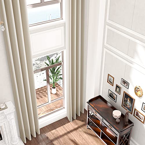 Sanceor Blackout Extra Long Curtain 14ft Length,Triple Weave Energy Saving Thermal Insulated Solid Grommet Drape for 2 Story House, Great Room,High Ceiling(Ivory,1 Panel,52 x 168 Inch)