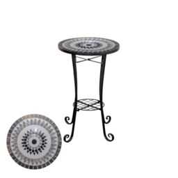 Mosaic Side Table 35cm Round Plant Stand with Shelf Medina Metal Tile Top