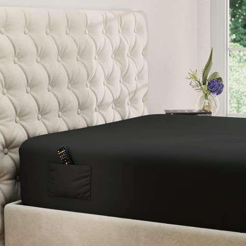 DREAMCARE King Fitted Sheet - Extra Deep Pocket - Fits up to 15 Inch Mattress - Deep Pocket King Sheets - Hotel Luxury - Shrinkage & Fade Resistant - Black
