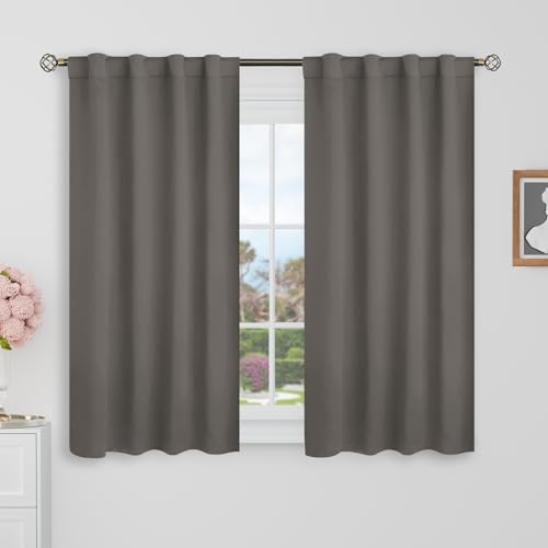 BGment Grey Short Blackout Curtains 40 Inch Length for Bedroom - 34 x 40 inch Small Windows Curtains Thermal Insulated Room Darkening Rod Pocket and Back Tab Drapes for Kitchen/Cafe Room, 2 Panels