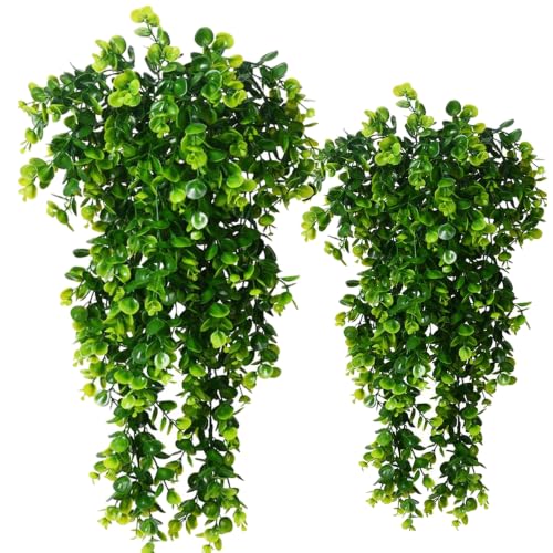 Artificial Fake Hanging Eucalyptus Plants Vine Faux Eucalyptus Leaf Greenery Hanging Plant Outdoor UV Resistant Plastic Plants(2 Pcs)