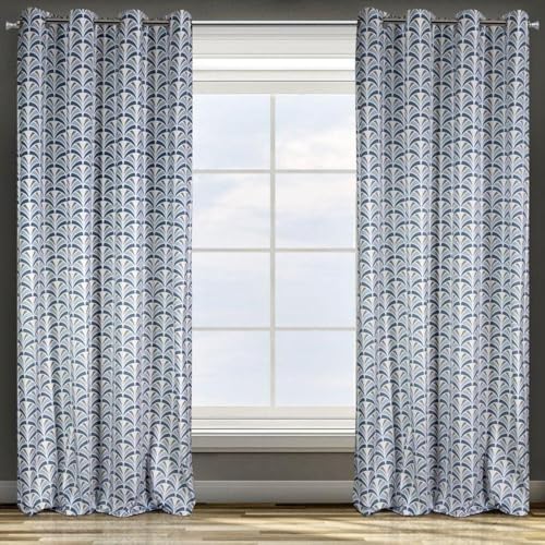 Deisgn91 Velvet Pattern Velvet 8 Eyelets Soft Curtains Elegant Modern Bedroom Living Room Lounge Stainless Steel + Silver 140 x 250 cm