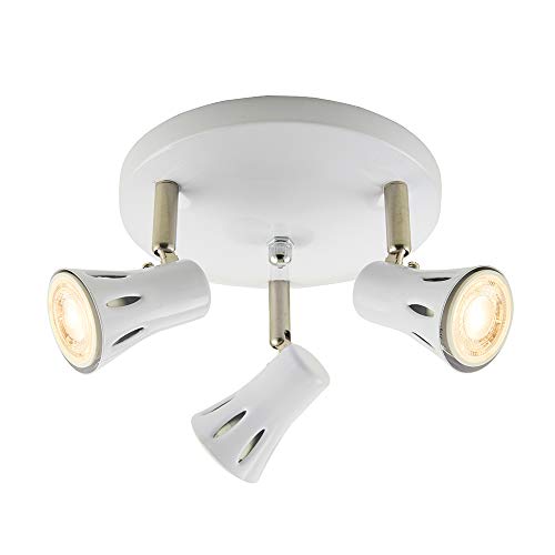 National Lighting KRIUS Modern 3 Way Decorative Gloss White with a Satin Chrome Trim GU10 LED Adjustable Dimmable Round Ceiling Spotlights