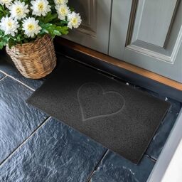 Nicoman Embossed Entrance Door Mat, Heart Shape Non Slip Dirt Trapper PVC Spaghetti Mat with Rubber Base, Jet Washable Quick Drying Doormat Drainage Outdoor Use Only - (Medium, Black, 75 x 44cm)