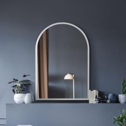 "MirrorOutlet The Arcus - White Metal Framed Modern Arched Wall Mirror 39"" X 27"" (100CM X 70CM) Black. 2cm Wide Frame and 3cm Deep."