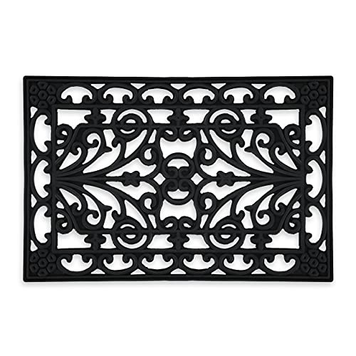 Relaxdays Rubber Doormat, 40 x 60, Non-Slip, Durable, Outdoor Grating, Entrance Mat, Ornaments, Black