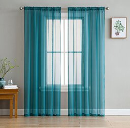 HLC.ME Grey Teal Sheer Voile Window Treatment Rod Pocket Curtain Panels for Bedroom, Kitchen, and Living Room (54 x 72 inches Long, Set of 2)