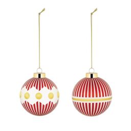 Alessi Delight NZ04SET1, Set of Two Christmas Tree Baubles, in Blown Glass, Diameter 6 cm, Red, White, Gold