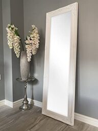 "ORNATE WHITE SWEPT SHABBY CHIC STYLE LONG & FULL LENGTH Wall Mount DRESSING MIRROR - VARIOUS (Plain Mirror Glass, 18"" x 54""), 137x46"