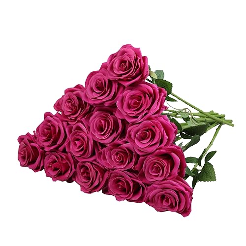 Carlita???s Blooms 15pcs Fake Roses Artificial Silk Flowers Faux Rose Flower Long Stems Bouquet for Arrangement Wedding Centerpiece Party Home Kitchen Decor