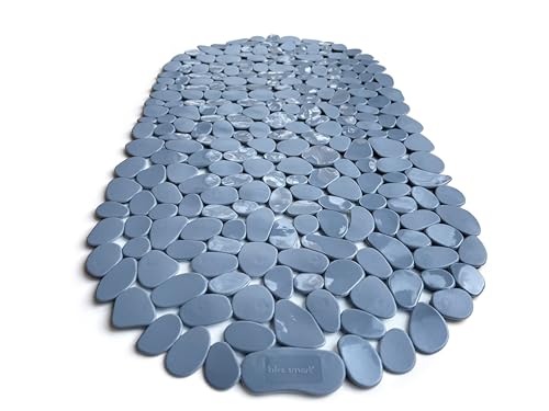 ???Pebbles??? Non-Slip Bathtub & Shower Mat 27???x14??? Oval - Non-Toxic - Safe, Clean, Machine-Washable, Superior Grip & Drainage, Vinyl, for Smooth Floors ONLY, Opaque Gray