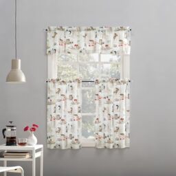"No. 918 Brew Coffee Shop Semi-Sheer Rod Pocket Kitchen Curtain Valance and Tiers Set, 54"" x 36"", White"