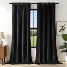 Joydeco Black Velvet Curtains 72 inch Length 2 Panels, Luxury Blackout Rod Pocket Thermal Insulated Window Curtains, Super Soft Room Darkening Drapes for Living Dining Room Bedroom,W52 x L72 inches