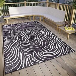 ELLE Decoration Calé Indoor & Outdoor Rug - Design Outdoor Rug Flat Weave Modern Pattern Weatherproof Outdoor Rug for Living Room, Hallway, Balcony, Patio, Garden - Black Cream, 130 x 190 cm